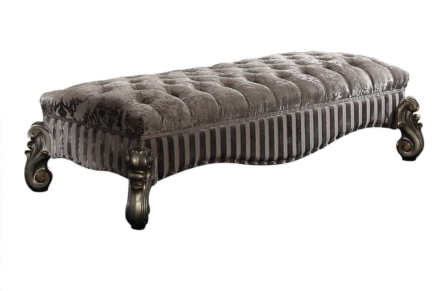 acme Versailles Bench, Fabric & Antique Platinum/Vintage/Traditional/Fabric & Antique Platinum