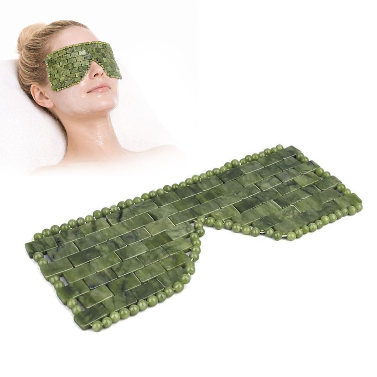 MAYCREATE® Natural Jade Stone Eye Mask, Cooling Jade Eye Patch for Puffy Eyes & Dark Circles, Reusable Cold Therapy Eye Compress for Relaxation, Stress Relief & Skincare Spa Use, 25x9.5cm-image-36