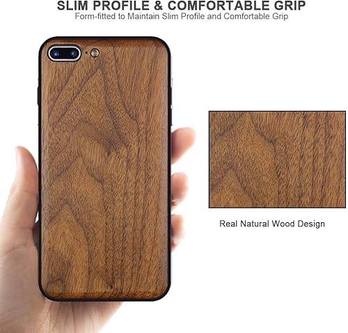 Miniatura 3 de Funda de madera para iPhone 7 Plus8 Plus, madera natural real, delgada, a prueba de golpes, híbrida de madera para iPhone 7P8P (nogal)