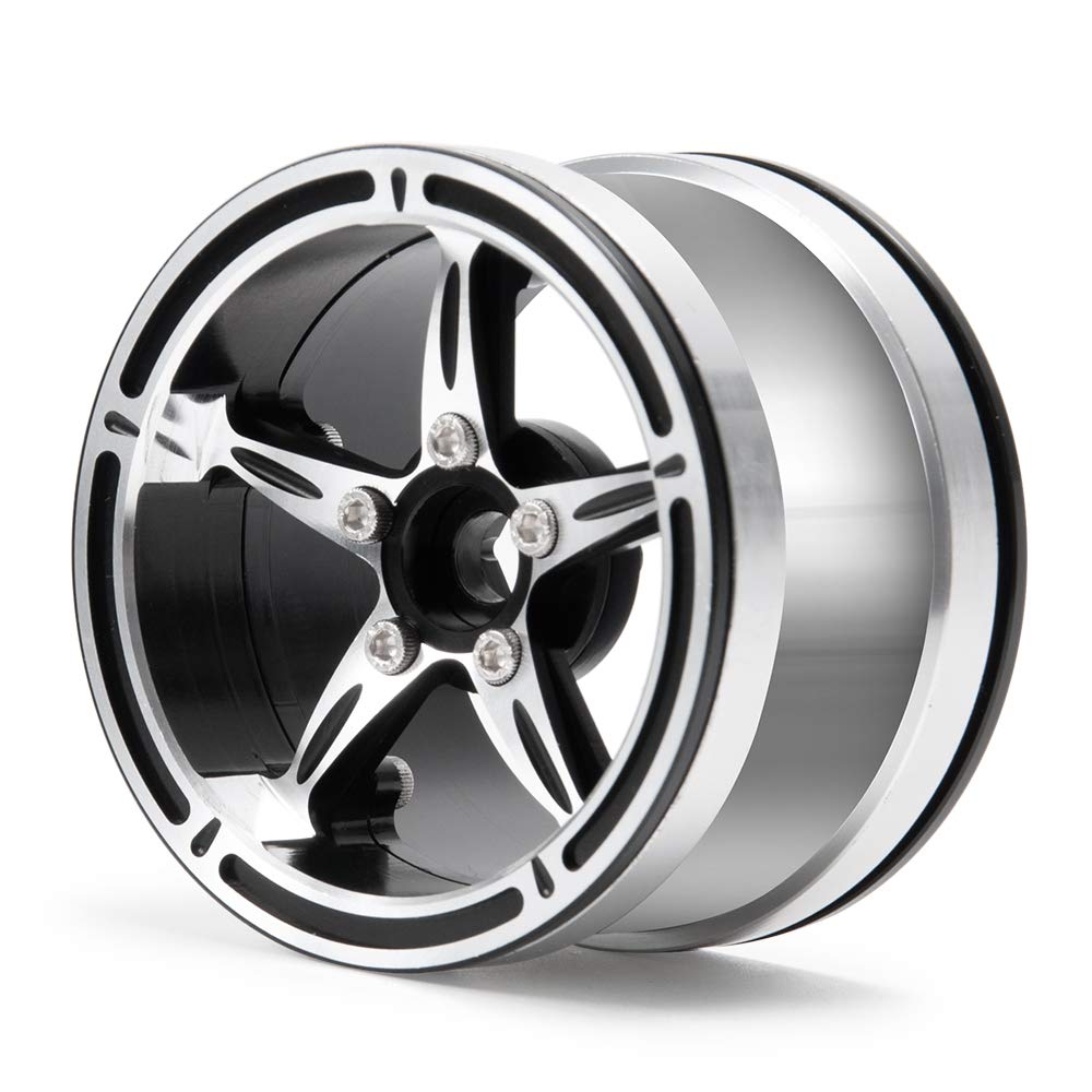 Que-T 4-Piece RC Beadlock Wheel Rims – 2.2 Alloy Metal Wheels For 1/10 Axial Wraith, TRX4, SCX10 (Black & Silver) - View #11