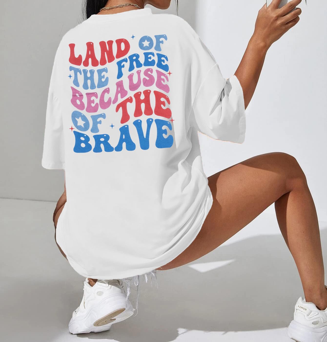 America Shirts for Women Land of The Free Because of The Brave Shirt USA Patriotic Tee 4th of July Outfit Oversized T-Shirt
