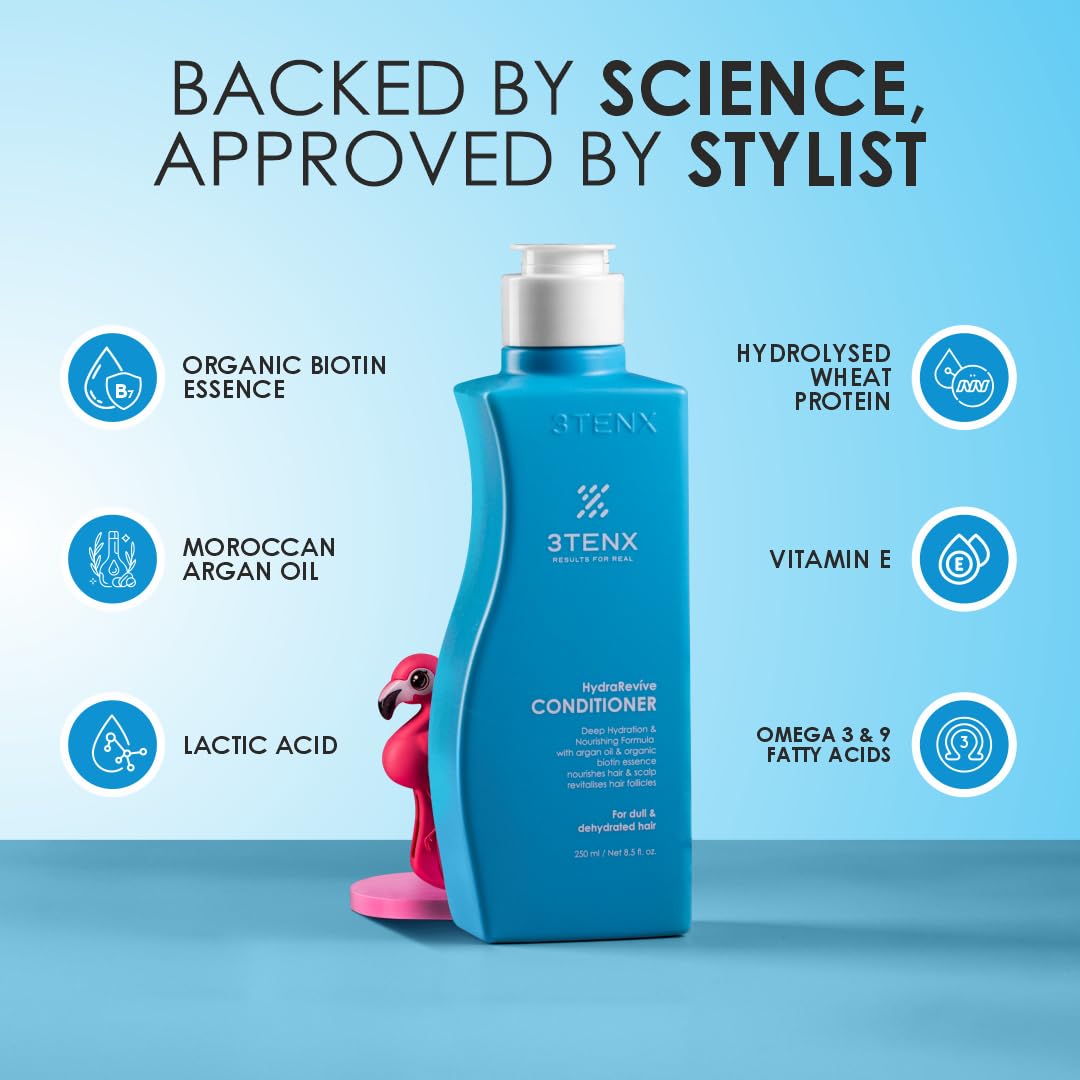 3Tenx HydraRevive Conditioner For Dry, Dull Hair Hydrates, Smooths, Detangles, Restores Volume, Shine Salon Grade, Color Safe, Heat Protection Paraben & Sulphate Free 100 ml (Pack of 1) White
