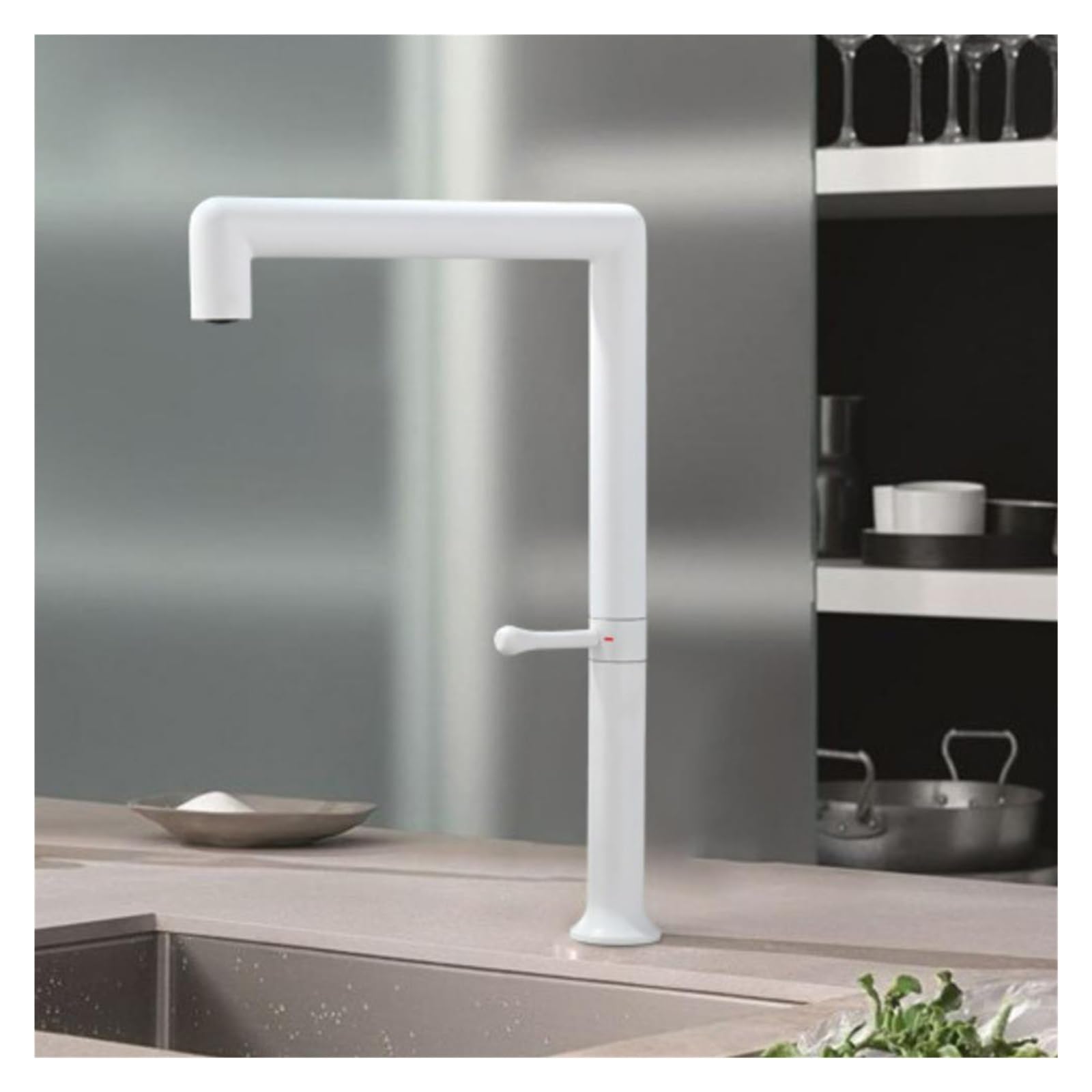 Rotation 360 poignée ergonomique pour robinet mitigeur cuisine blanc