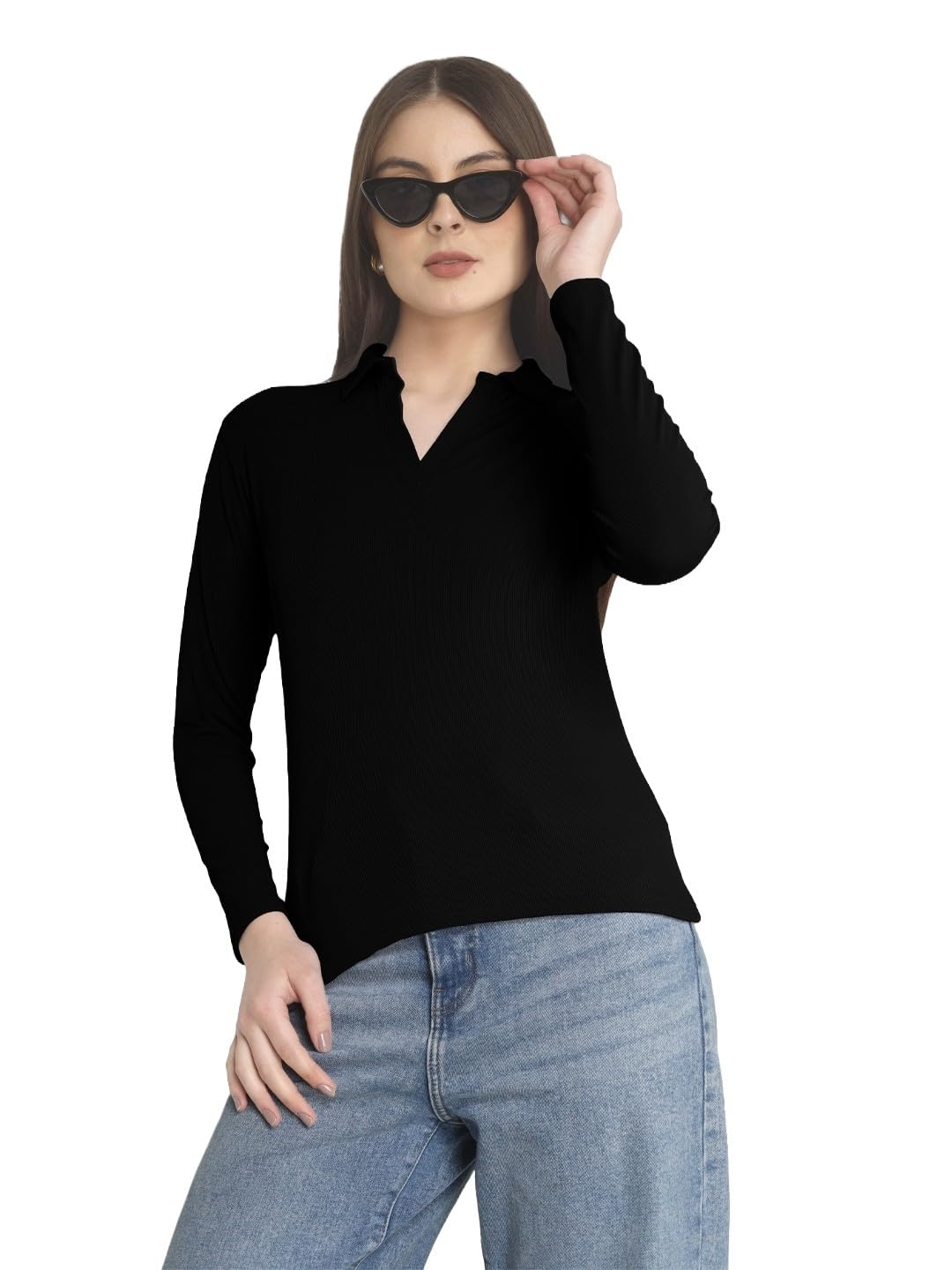 plus size Full Sleeve Polo Collar Tshirt for Women-picture-24