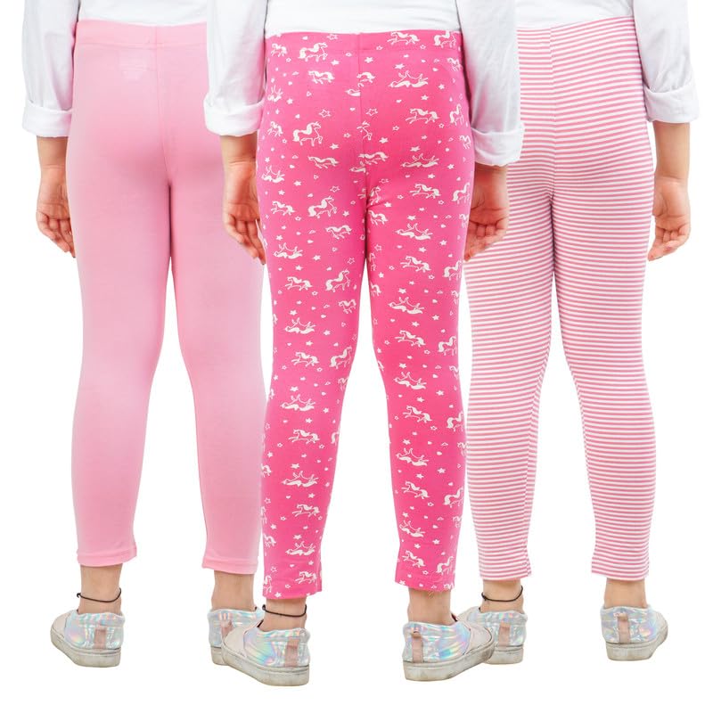 Image of Real Basics Girls Cotton Printed Non-Transparent Regular Fit Ankle Length Leggings (3 Leggings Set)