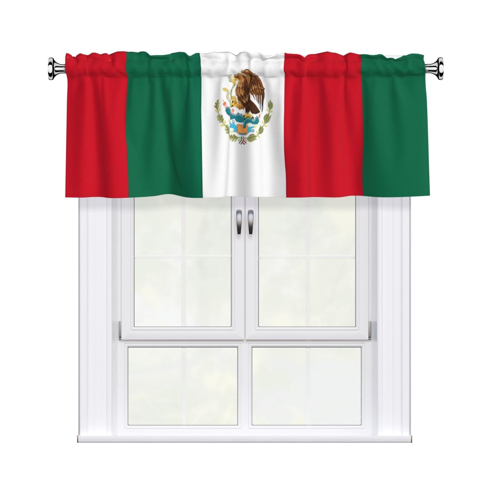 WHJSHOP Flag of Mexico Prints Curtain Valance 54x18in - Peach Skin Kitchen Window Layer, Filtered Light & Quick-Install Rod Pocket Cover