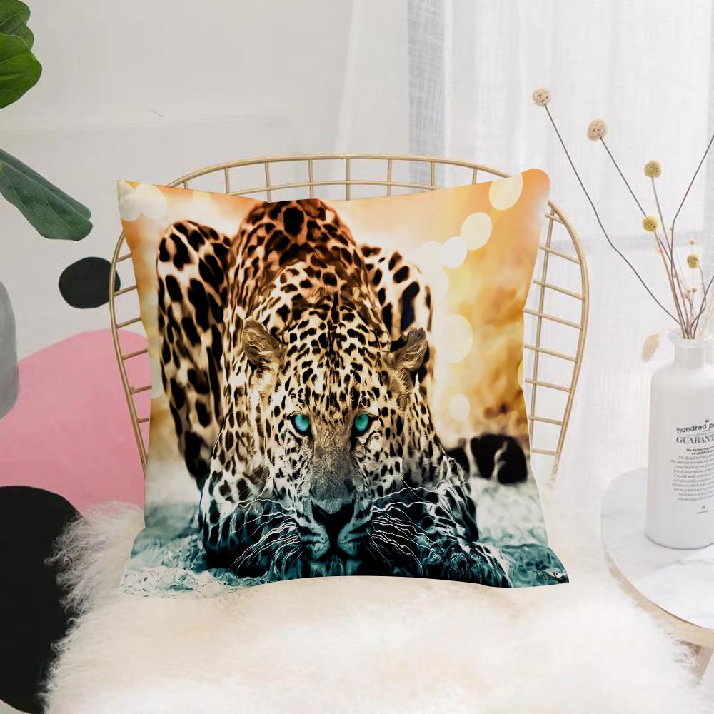HYOSXW Cushion Cover,Throw Pillow Case Home Decorative for Living Room Bedroom Sofa Chair 16X16 Inch,Leopard, a dreamy glimpse of a leopard's icy blue eyes,Pillowcase 40X40cm