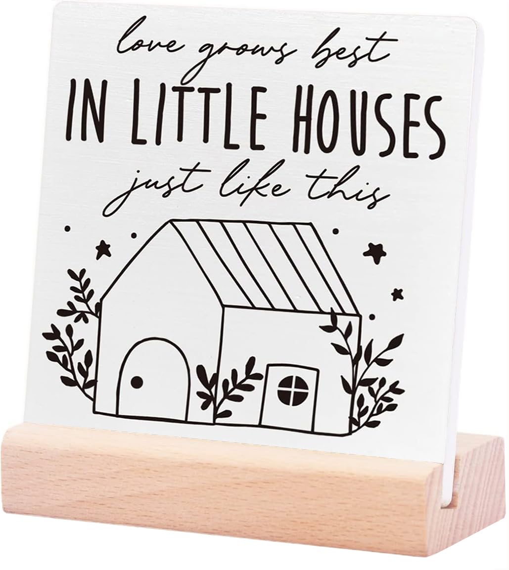 Inspirational Home Wooden Plaque, Love Grows Best In Little Houses, Motivational Home Living Room Bedroom Decor, Farmhouse Home Desk Decorations, Housewarming Gifts For New Home House Women Men