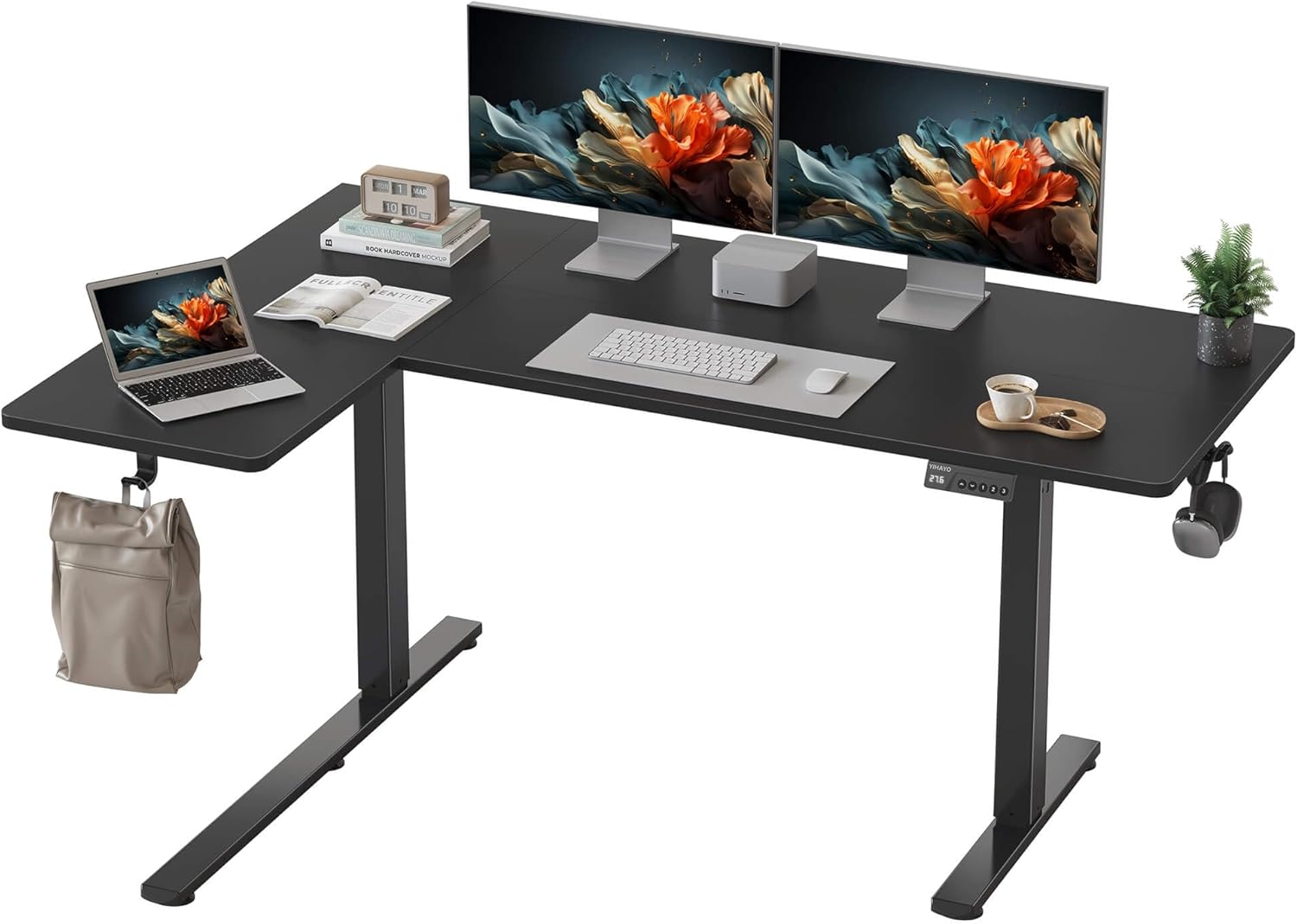 YIHAYO Reversiable L-Shaped Electric Standing Desk, 59 Inches Stand Up Corner Desk, Sit and Stand Up for Work Office Home, Ergonomic Rising Computer Table with Splice Board, Rustic Brown