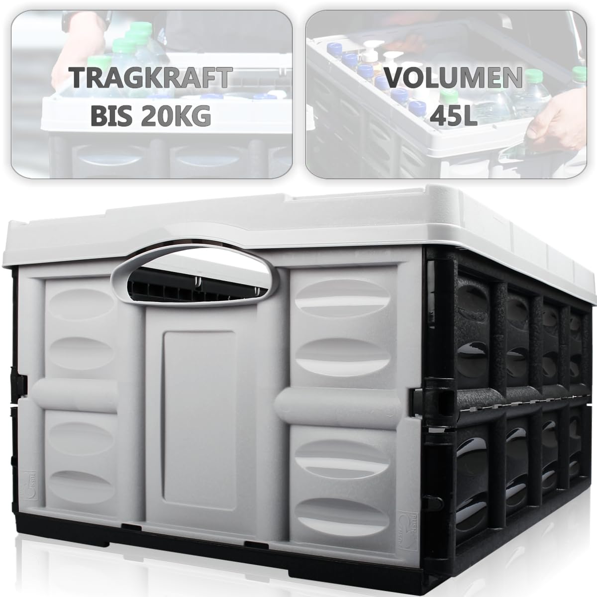 Stimo 4x Klappbox 45 L faltbare Transportbox 54 x 40 x 26 cm klappbar und stapelbar Einkaufskiste