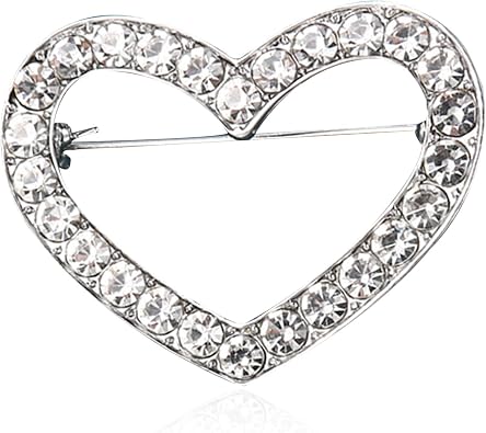 Red Crystal Rhinestone Love Heart Brooch Valentines Day Silver Hollow Heart Lapel Brooch Pin Mothers Day Jewelry Gifts for Women