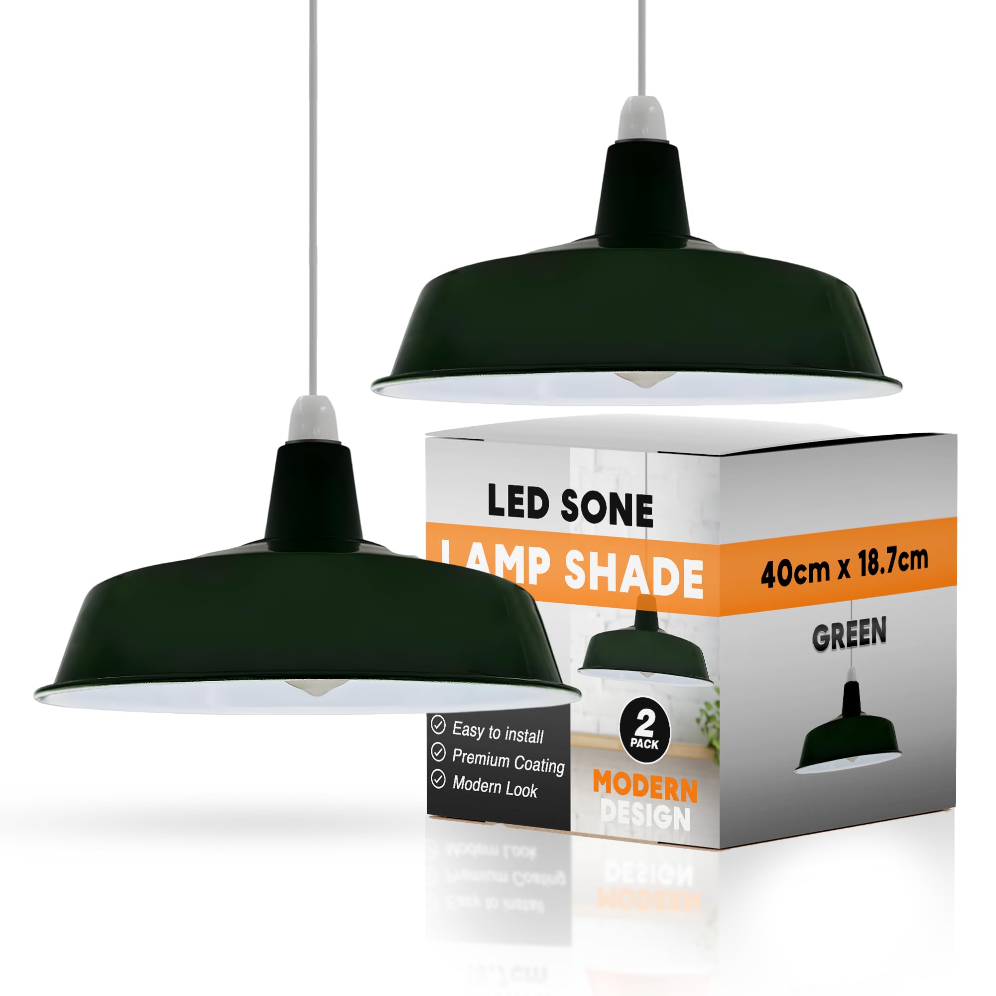 2Pack Metal Lamp Shades, 40cm Green Light Shade, Modern Lampshades for Ceiling Lights, Wall Lamps and Floor Lamps, Easy Fit Pendant Light Shades Ceiling for Living Room, Bedroom, Kitchen, Hallway