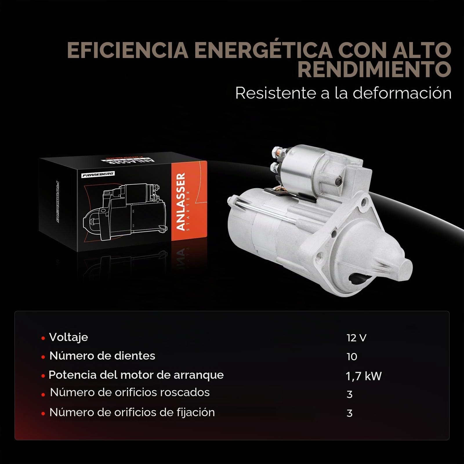 Frankberg Motor de arranque para automóvil Diesel 1,7 KW/12 V/10 dientes Compatible con X3 E83 Serie 3 Touring E46 Serie 1 E87 Serie 5 Touring E61 Serie 5 E60 Replace# 32801,D7G4