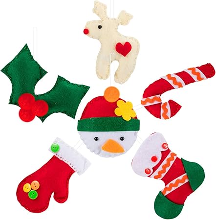 Amazon Apipi クリスマスdiyクラフト裁縫キット 子供用 フェルトの縫い方を学ぶ クリスマスオーナメント クラフトプロジェクト 基本的な裁縫ステッチや刺繍などを教える 6パック カットフェルトキット 通販