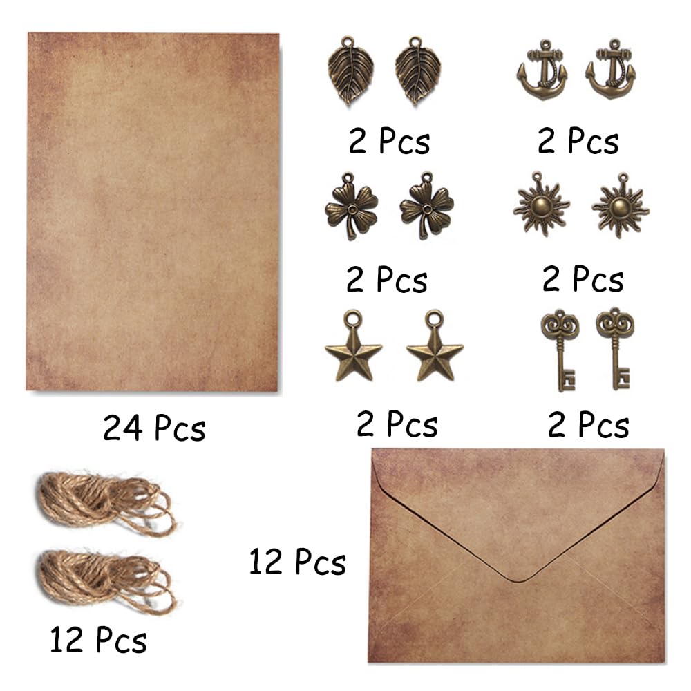 Set 24 Carte Lettera E Buste Vintage Natale Con Spago E Adesivi - Per Inviti, Auguri E Biglietti Fai Da Te