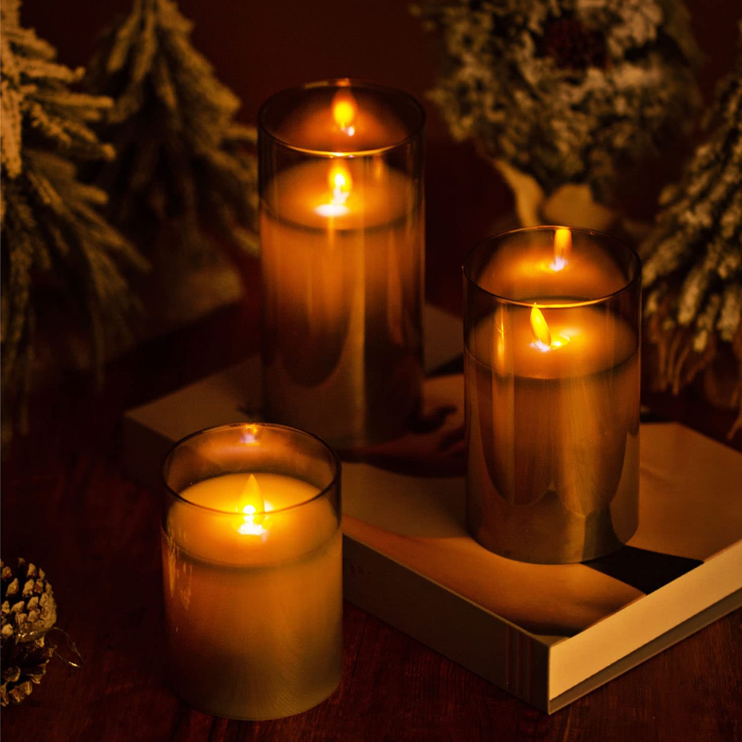 AiiBowy Candele LED Ricaricabili [3 pezzi] Candele a Pilastro Elettriche a LED Senza Fiamma, Tremolanti con Timer Remoto, Candele LED per Matrimonio Festa Halloween Natale Decorazione Della Verde