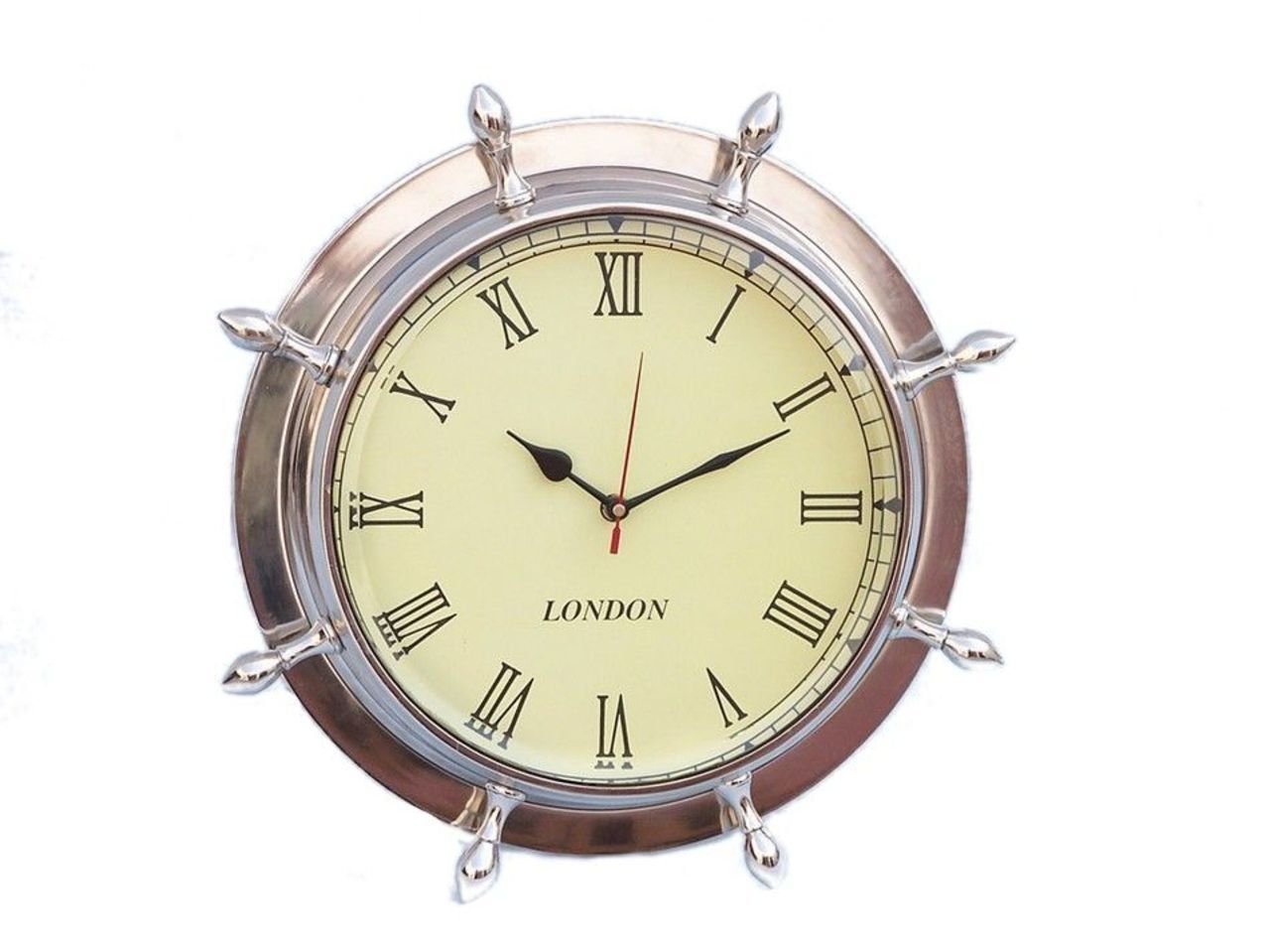 Horloge nautique haut de gamme Hampton en métal chromé de 38 cm
