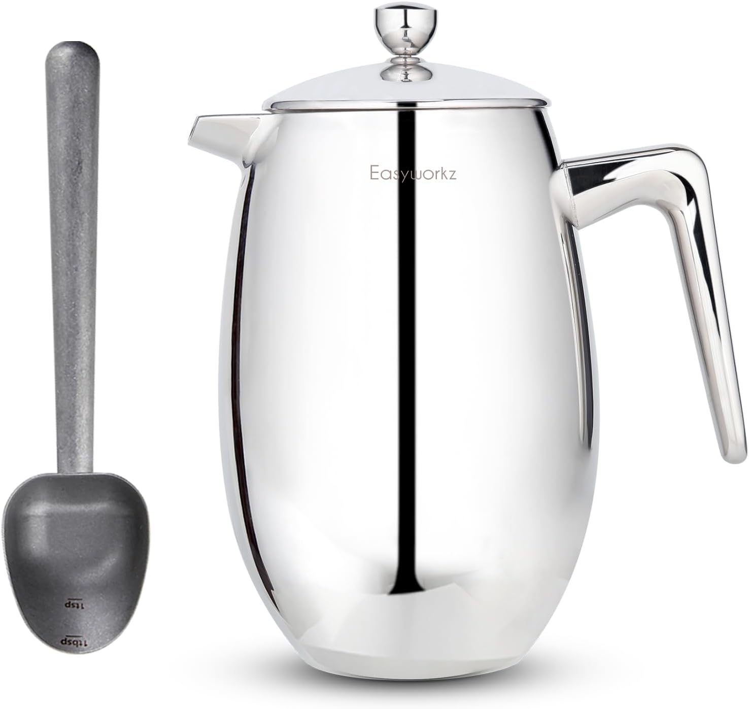 Easyworkz Stainless Steel Long Hollow Handle Coffee Scoop,7g Measuring Spoon,Vintage, Bundled Nando French Press 34 oz Double Wall Insulated Thermal Coffee Maker