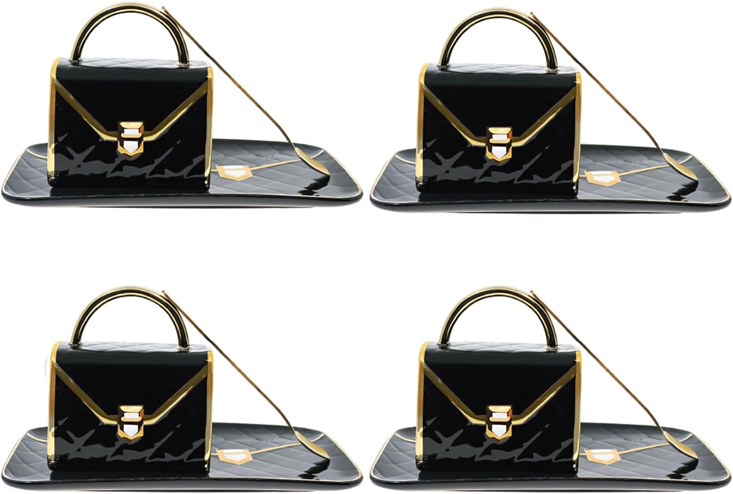 YnsfreeCeramic Purse Coffee Mugs Set Tea Cup Unique Bag shaped mug and Saucer Set with Spoon and Saucer For Women Thanksgiving Christmas Gifts (black set of 4)