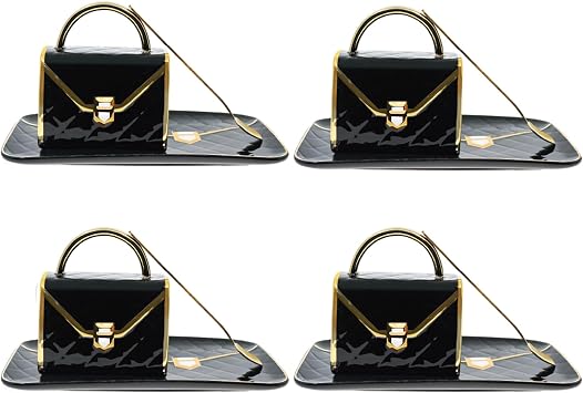 YnsfreeCeramic Purse Coffee Mugs Set Tea Cup Unique Bag shaped mug and Saucer Set with Spoon and Saucer For Women Thanksgiving Christmas Gifts black set of 4