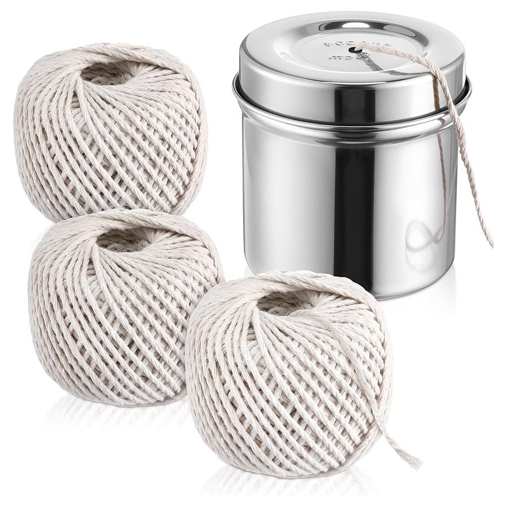 Hndhbfgrt Kitchen Twine Set 216FT 3-Pack Natural Cotton Butcher Twine with Stainless Steel Dispenser for Cooking, Roasting