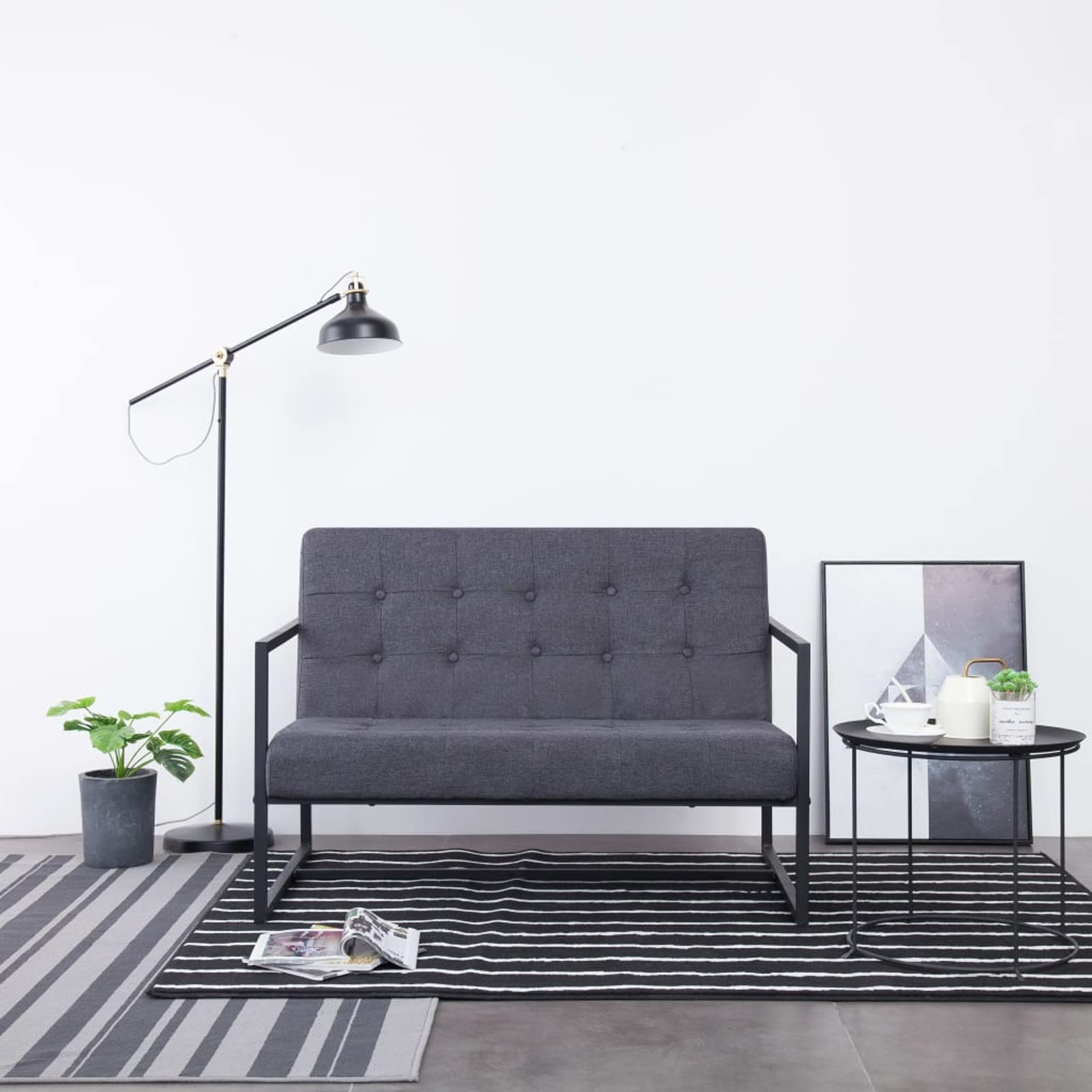 LAPOOH 2-Sitzer-Sofa mit Armlehnen, Couch für Wohnzimmer, für Wohnungen, Loungesofa, Sofas & Couches, Relaxsofa, Dunkelgrau Stahl und Stoff