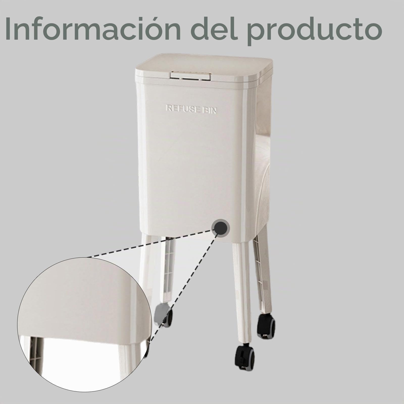 Qianly Basurero Alto de Cocina con Tapa de Presión, 68,5 cm Cubo de Basura Estrecho con Ruedas Giratorias Recipiente Interior Extraíble Y Patas Elevadas Adecuado para Espacios Pequeños, Blanco