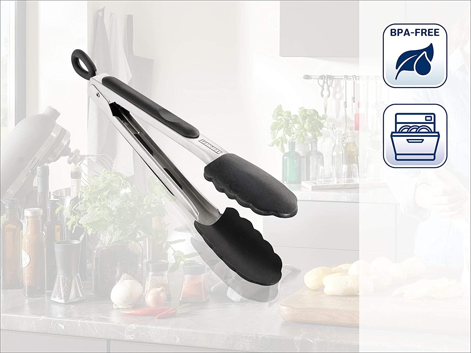 Leifheit Pince à barbecue ProLine, Accessoire de cuisine avec embouts résistants à la chaleur, Ustensile barbecue de 23 cm en acier inoxydable