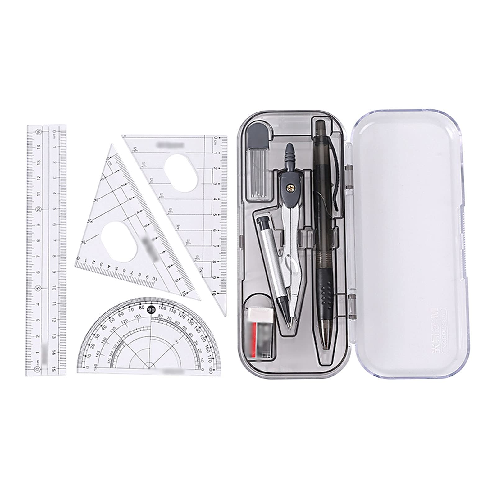 Mathe-Kompass, Mathe-Kompass und Winkelmesser, Geometrie-Werkzeug-Set, Aufbewahrungsbox für Geometrie-Set, Bürobedarf, Schwarz, Mathe-Kompass