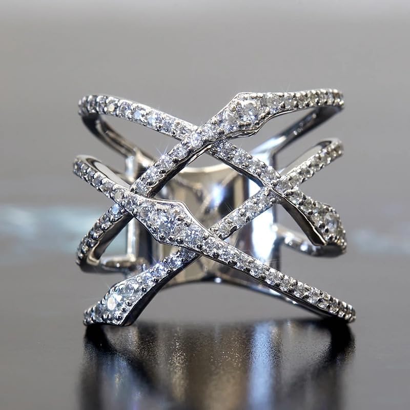 ENDLESSNESS & ETERNITY Criss-Cross X Ring CZ Cubic Zirconia Twist 14K Gold Plated Wedding Band Ring Chunky Statment Band Ring
