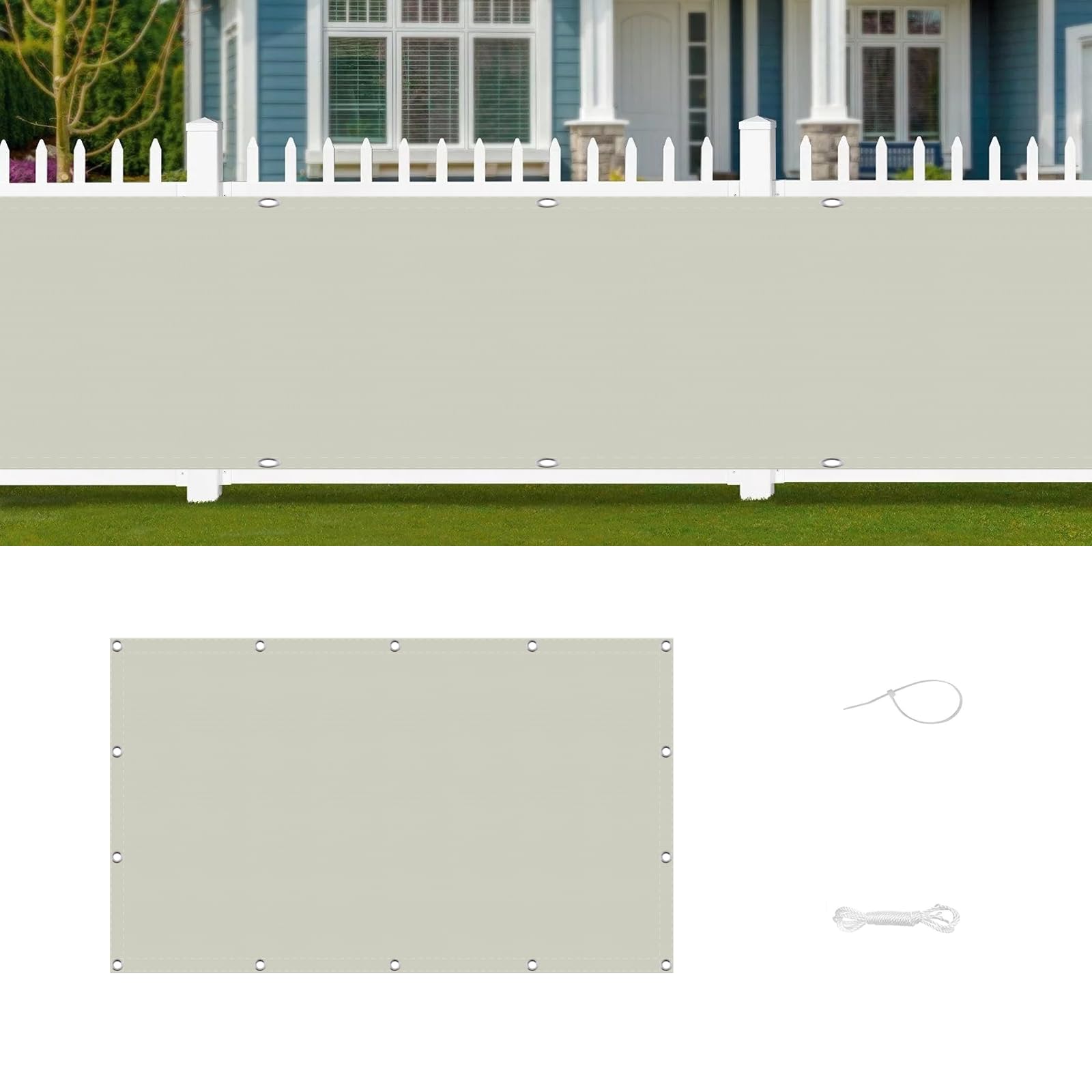 Frangivisto Balcone 100 x 800 cm Impermeabile, Protezione UV Resistente al Vento Protezione Privacy Balcone con Occhielli, Fascetta per Recinzioni, Bianco