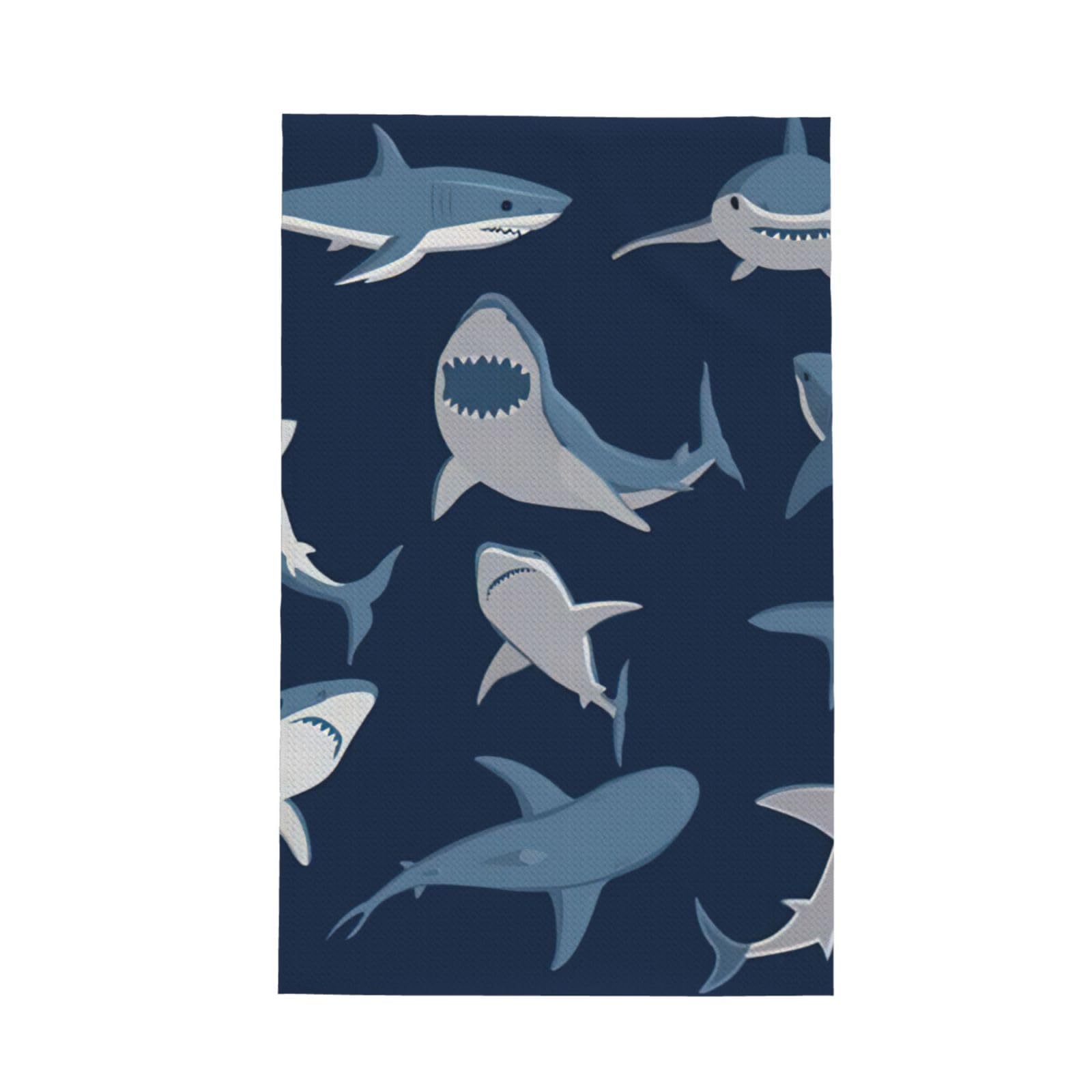CKGODGF Blue Shark Print Absorbent Waffle Dishcloths,Kitchen Towels With Hanging Loops,Tea Towels.