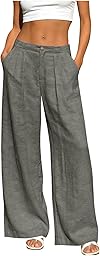 AACH Leinenhose Damen Sommer Stoffhose Lang Weites Bein Hose Einfarbig Leicht Sommerhose Musselin Gerade Geschnitten Hosen Knöpfen Reißverschluss Freizeithose mit Taschen Anzughose