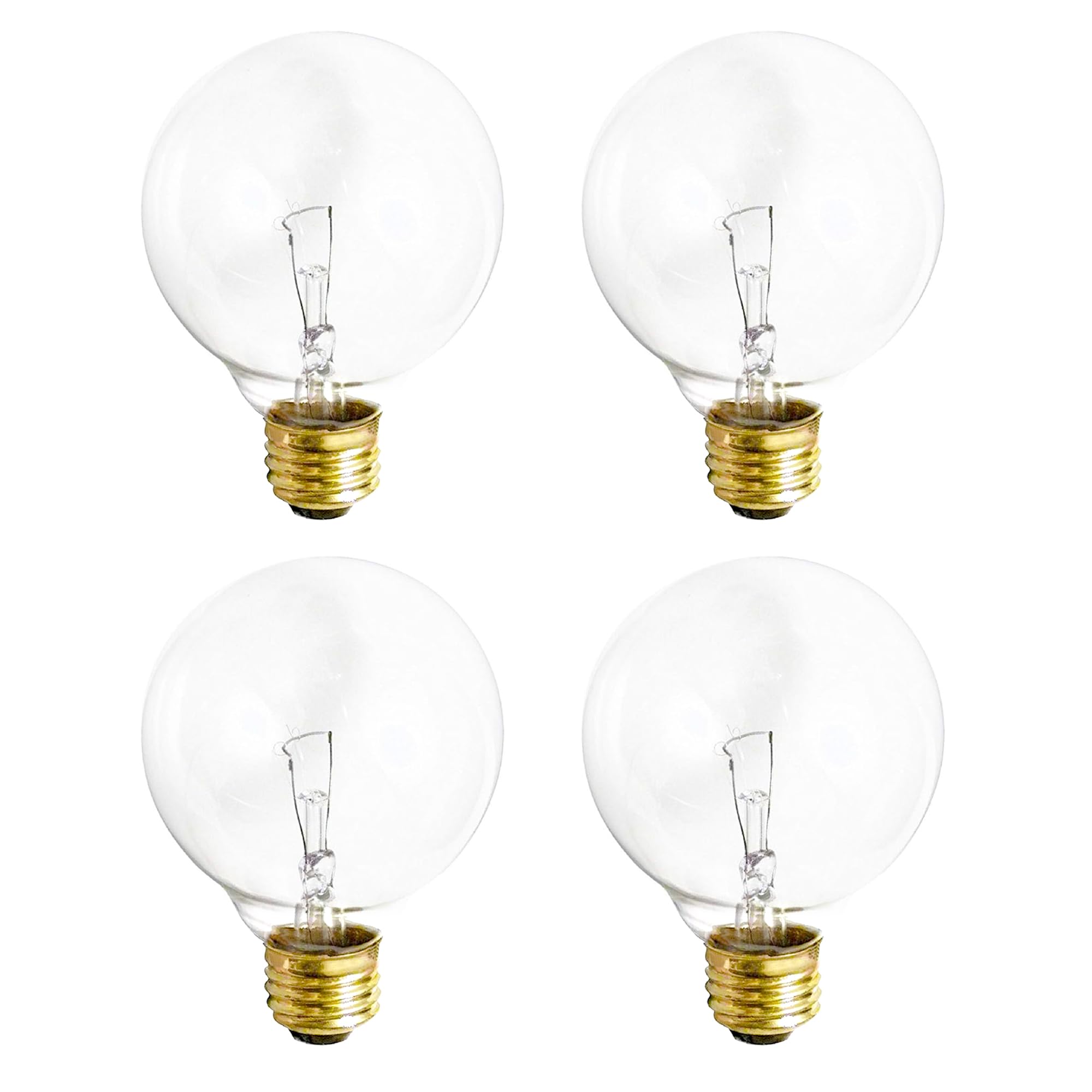 (4 Pack) G25 Globe Light Bulbs – 25W Incandescent, 2700K Soft White, E26 Base, Dimmable – Crystal Clear Vanity Bulbs for Bathroom, Mirror, Pendant Fixtures