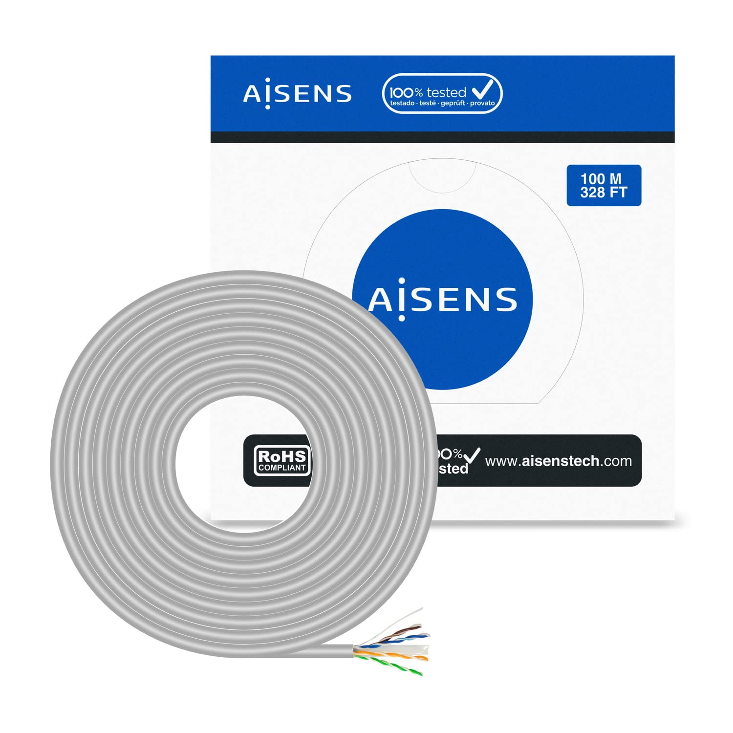 AISENS - A135-0660 - RJ45 Cat.6 UTP Rigid AWG23 CCA Network Cable, Grey, 100m - Image 3
