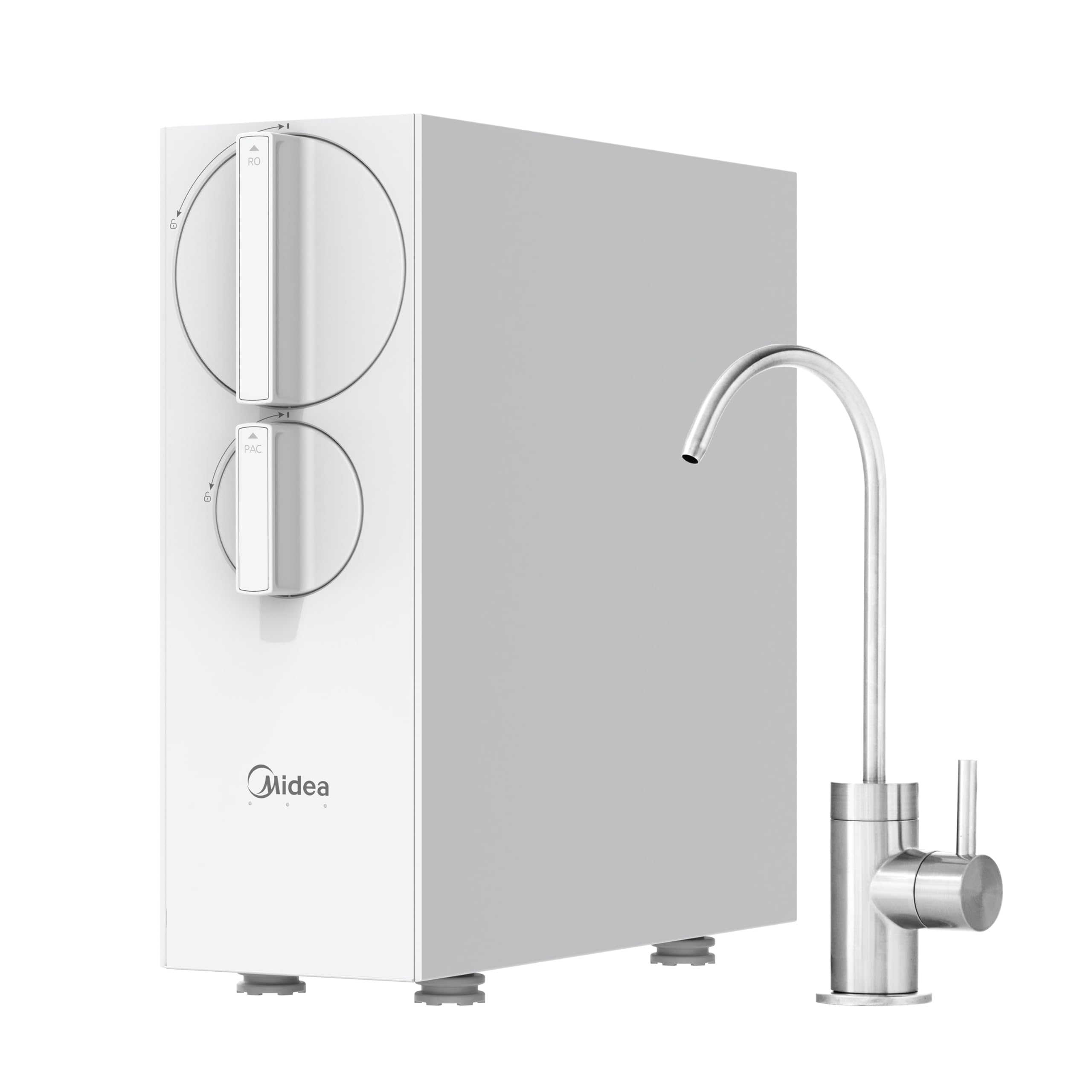 Midea MRO2489-600G Sistema di Filtrazione Acqua a Osmosi Inversa a 4 Stadi con Rubinetto, Certificato NSF, 600G Flusso Rapido, Rapporto 2:1 Acqua Purificata/Scarico