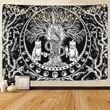 Tree of Life Tapestry Black and White Skeleton Tapestry Skull Tapestries Snake Tapestry Moon Phase Tapestry Wall Hanging for Room(51.2 x 59.1 inches)