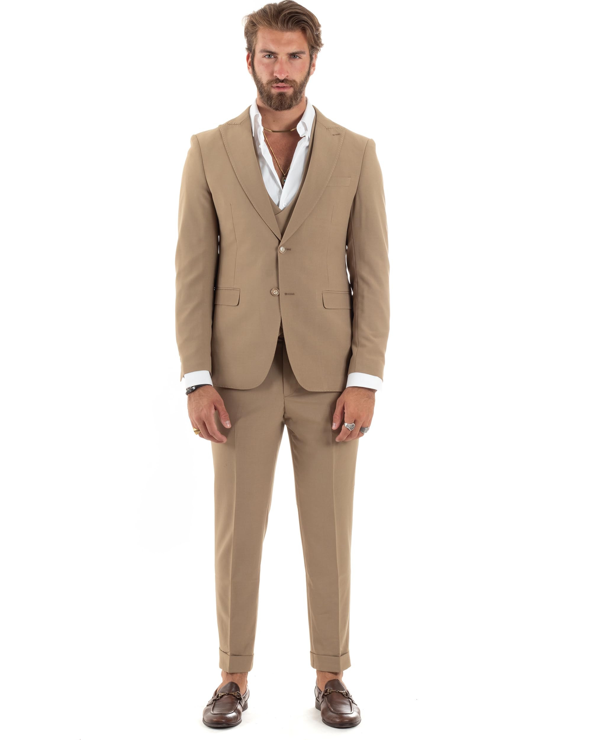 Abito Uomo Monopetto Vestito 3 Pezzi Completo Giacca Pantaloni Panciotto Elegante Sartoriale Vari Colori