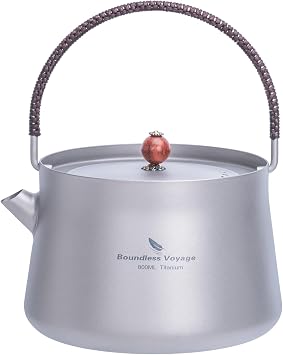 Boundless Voyage 800ml Titanium Kettle with Filter Outdoor Camping Home Use Stovetop Teapot with Anti-scalding Handle for Water Coffee Tea Lightweight Drinkware Ti3094D