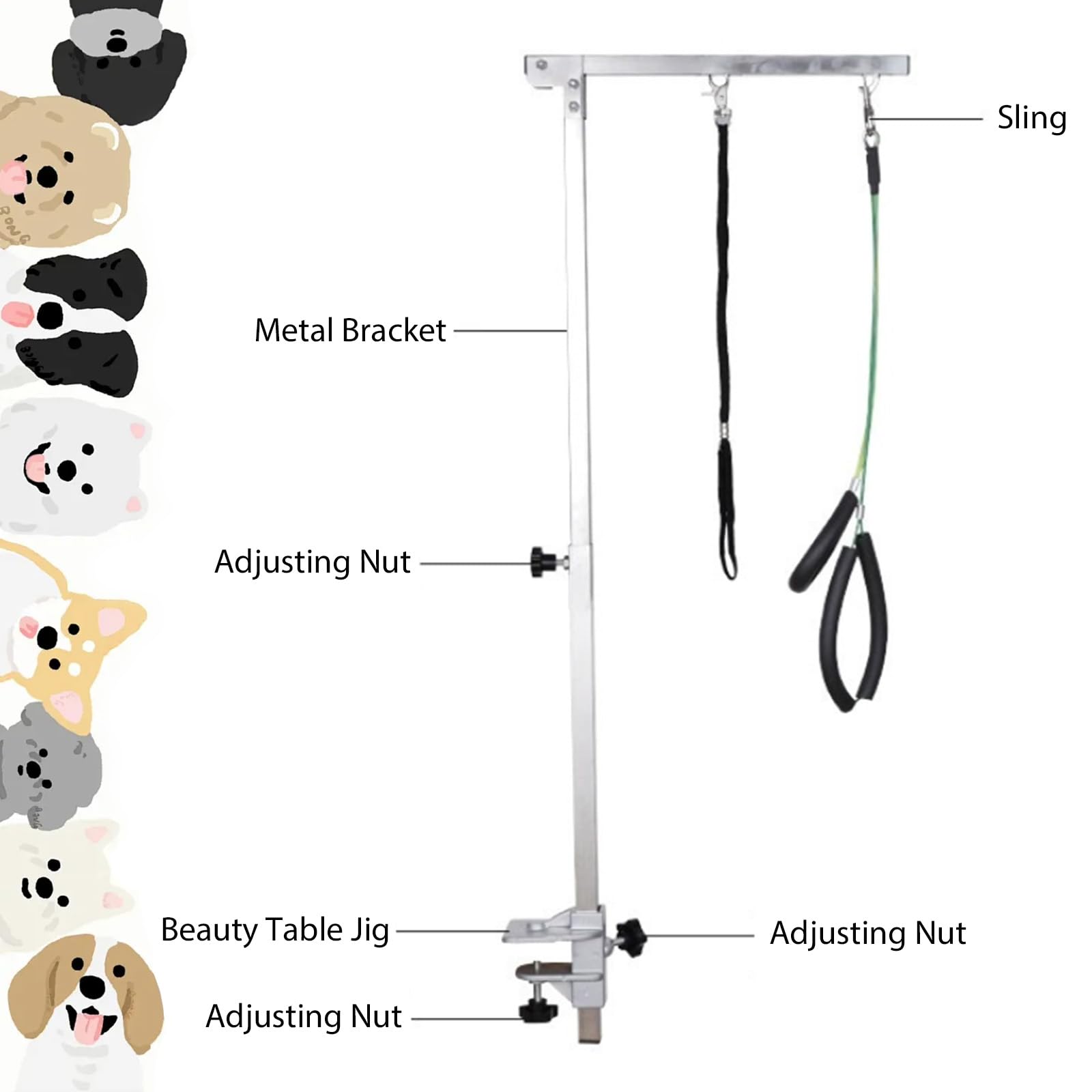 Faltbarer Haustier Fellpflege Arm mit Klemme, Verstellbar Hundepflege Bauchgurt, Faltbarer Tierpflegearm, 90 cm Höhenverstellbar für Große und Kleine Hunde, Professionelle Tierpflege