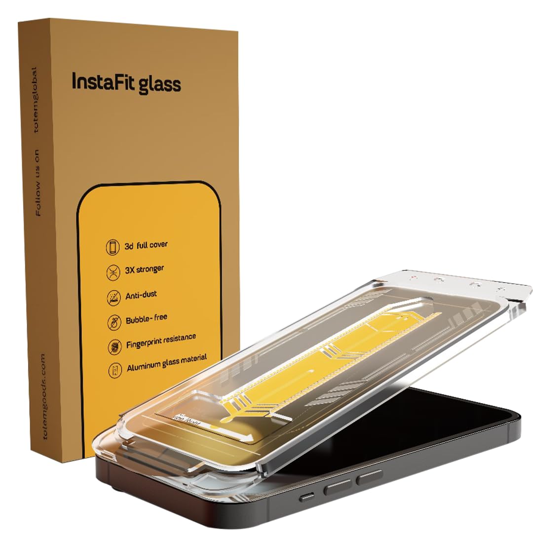 Totem [1+1 Instafit Iphone 13 | 13 Pro | Iphone 13 Screen Guard | Iphone 14 Tempered Glass | Auto-Align Install Kit | 9H Hardness | High Clarity | Crystal Clear