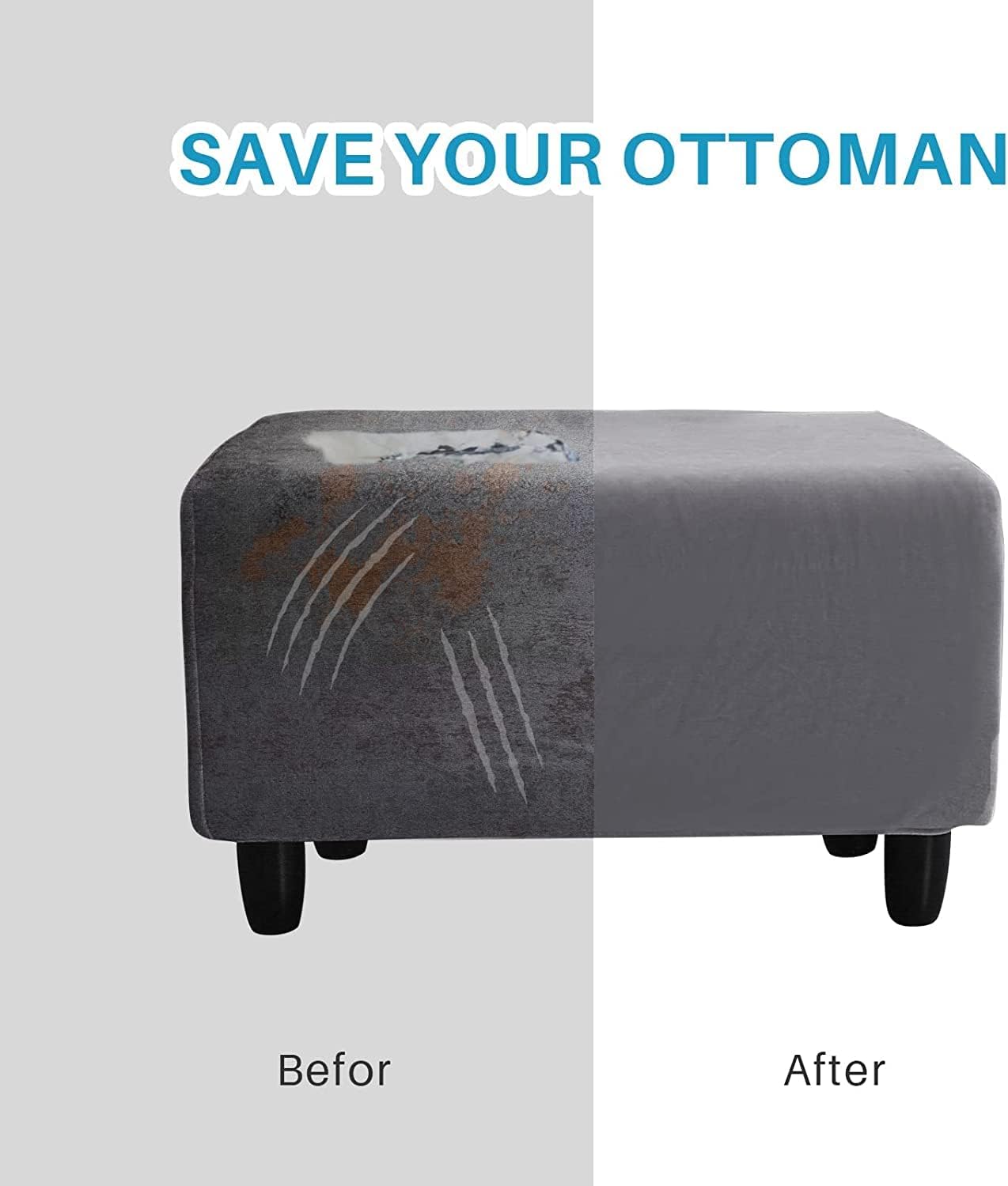 Konsilsa Velvet Ottoman Covers,Removable Footstool Protector Ottoman Slipcover Rectangle Folding Storage Furniture Protector with Elastic Bottom (Color : E, Size : X-Large)