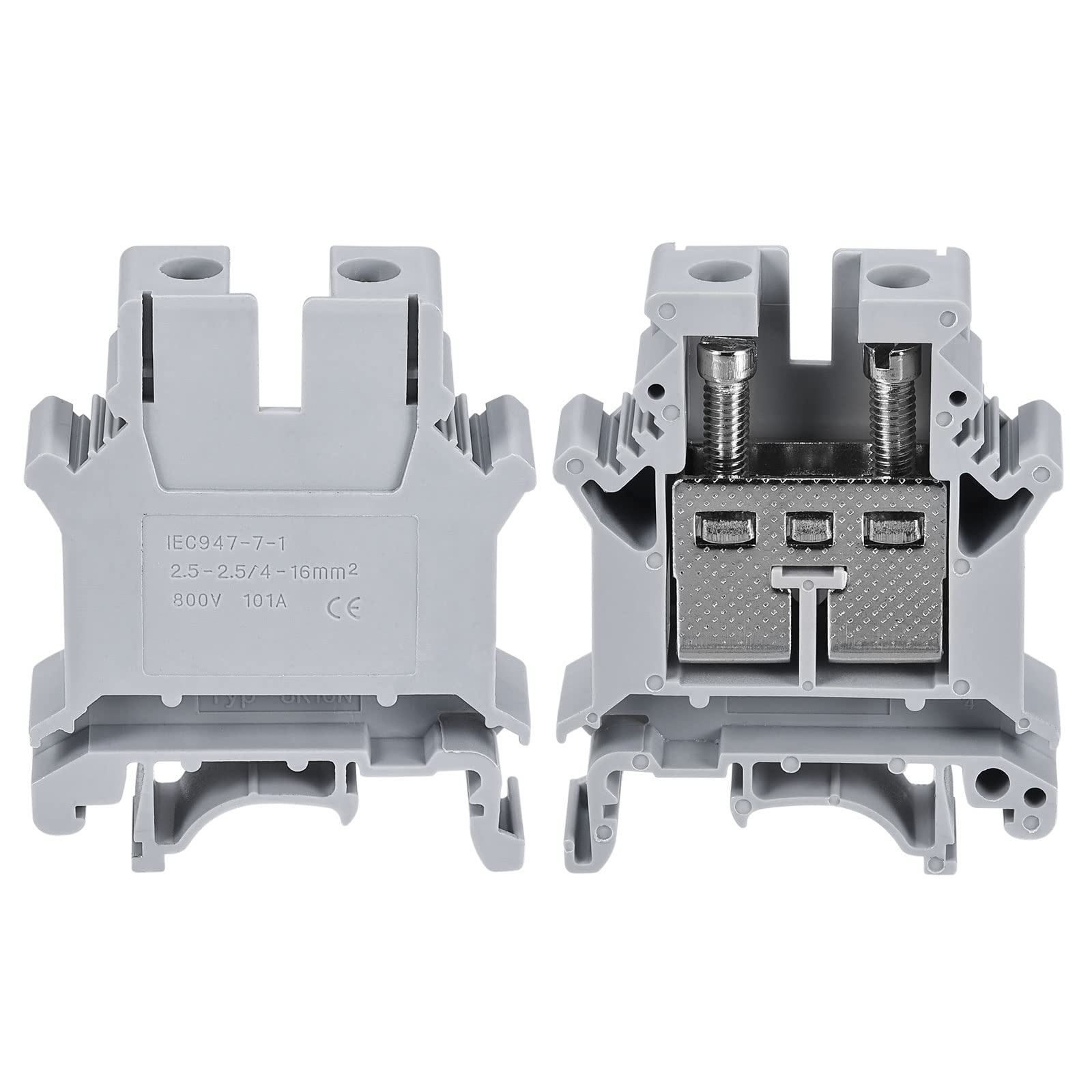 sourcing map DIN Riel Montaje Terminal Bloques Tornillo Tipo Abrazadera Gris UK16N Paquete de 5