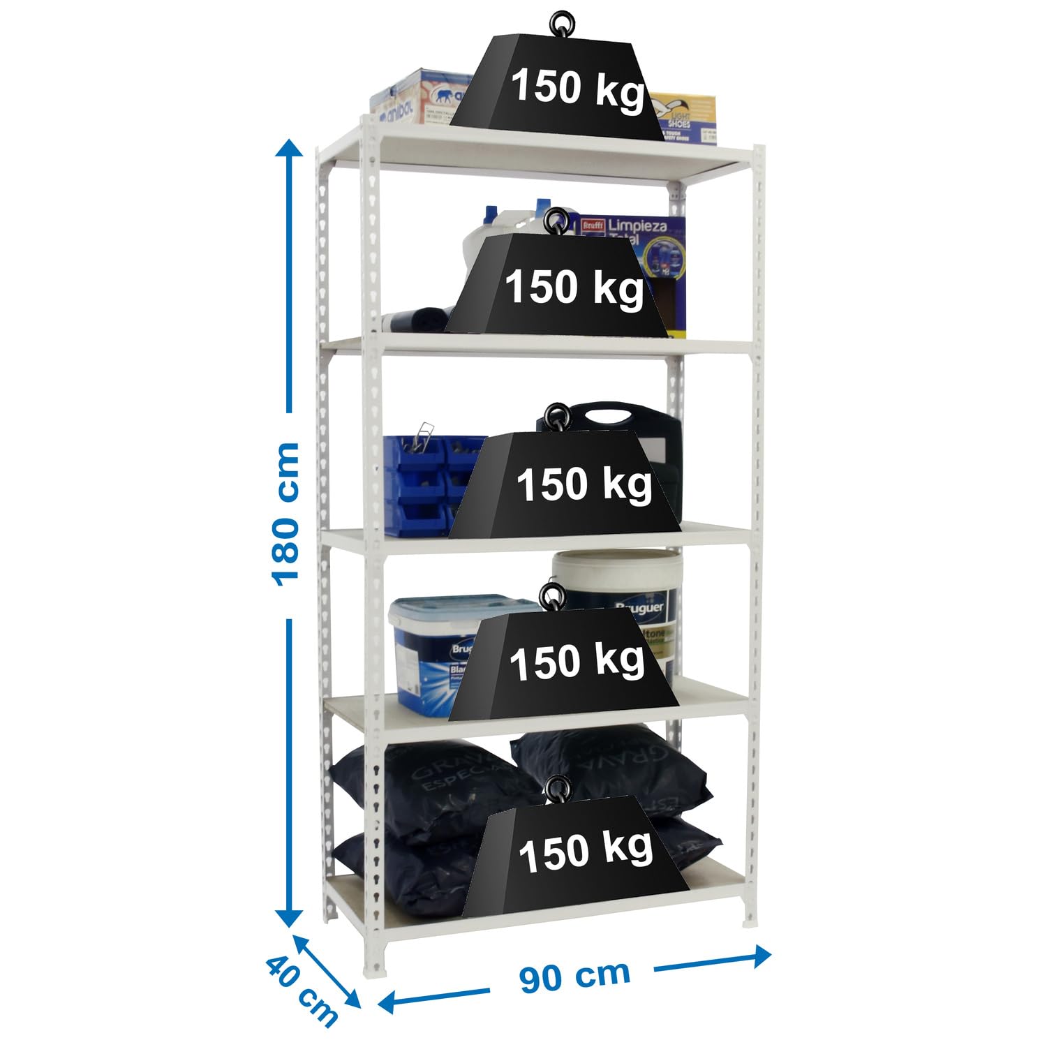 SimonRack Étagère Rangement, 1500x900x500 Mm, 4 Niveaux En Boix, 150 Kg Capacite De Charge Et Point De Flexion Etagere Garage Blancbois Maderclick 88636580