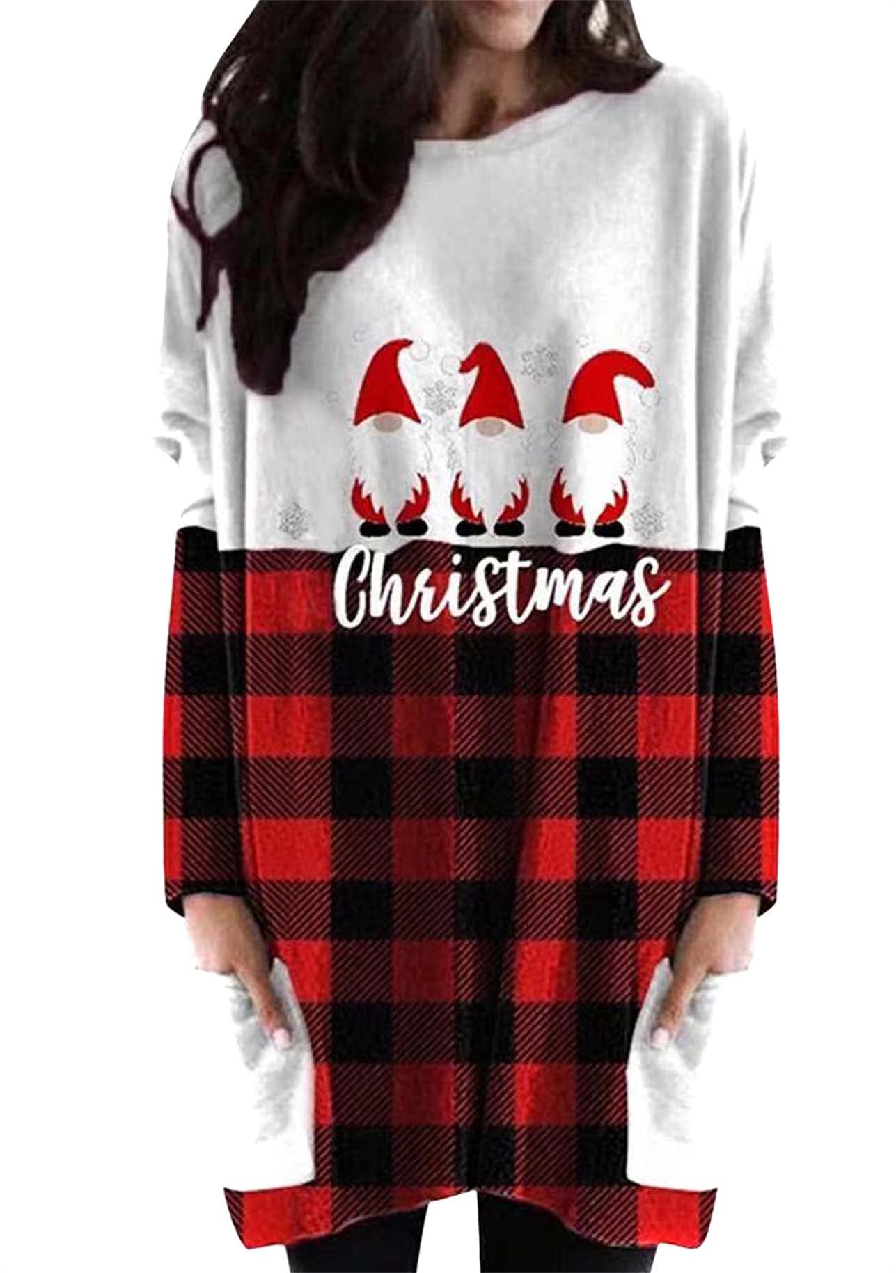 YMINGLadies Christmas Sweatshirts Round Neck Long Sleeve Jumpers Winter Holiday Pullovers with Pockets