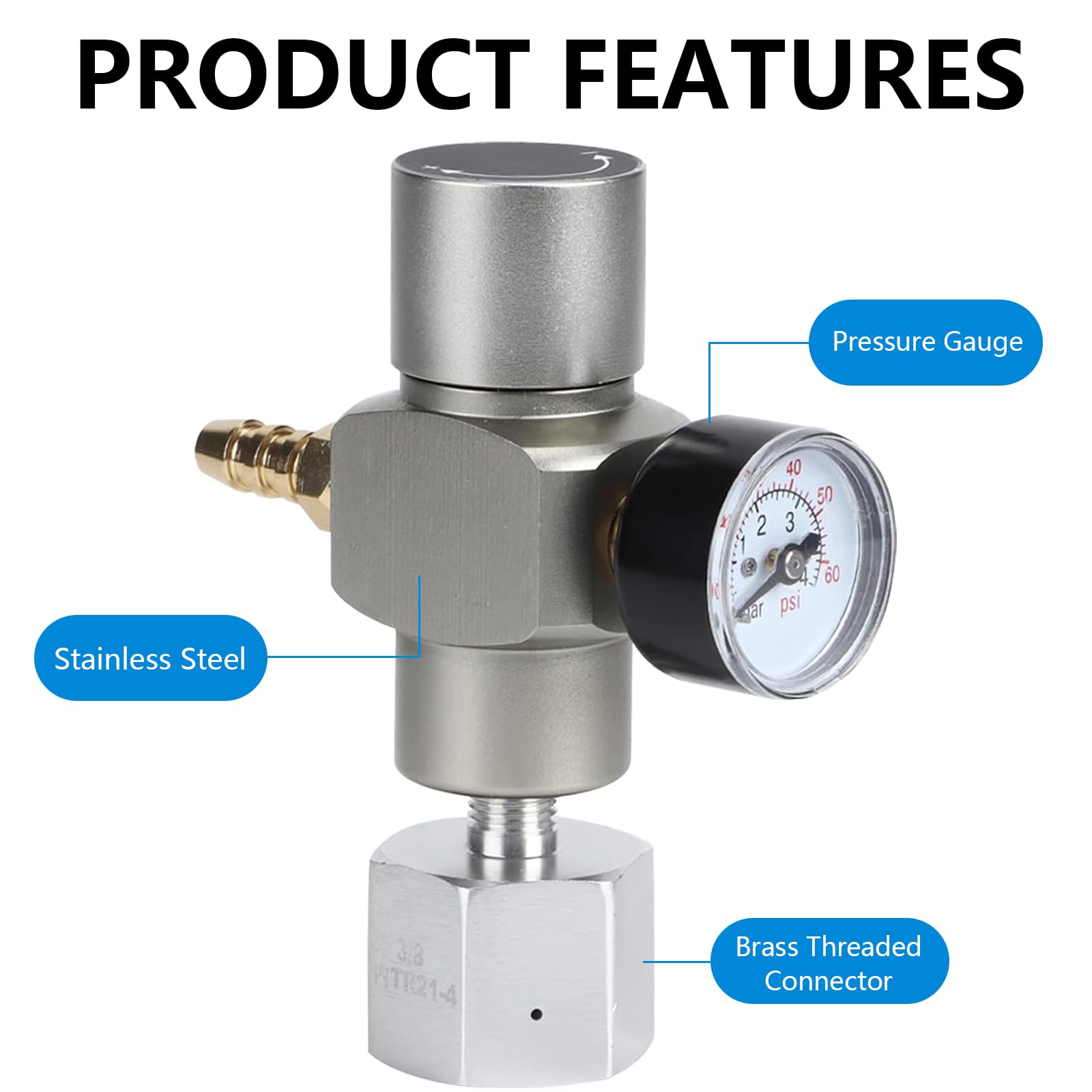 Riduttore Di Pressione Co2, 2 In 1 Mini Regolatore Di Pressione CO2, Regolatore Di Gas Co2 In Rame Manometro Di Soda Con Adattatore Da 3/8" A Tr21.4, Per Produttore Di Minerale Soda Birra