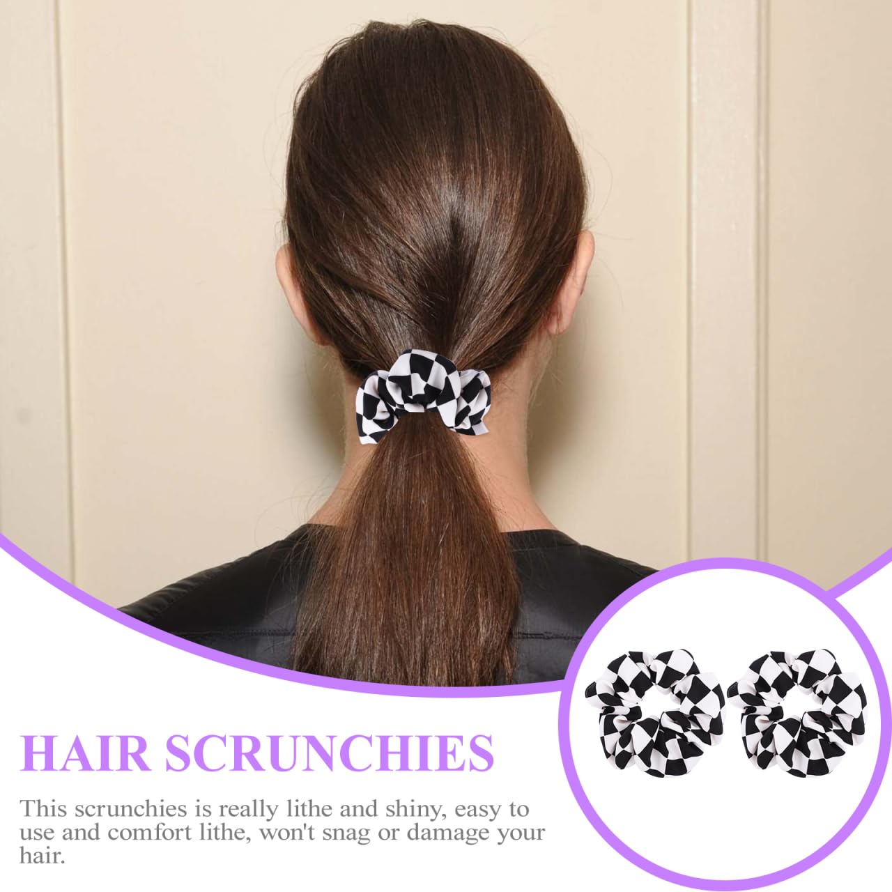 FOMIYES 2 Pcs Black and White Chequered Scrunchies - Image 2