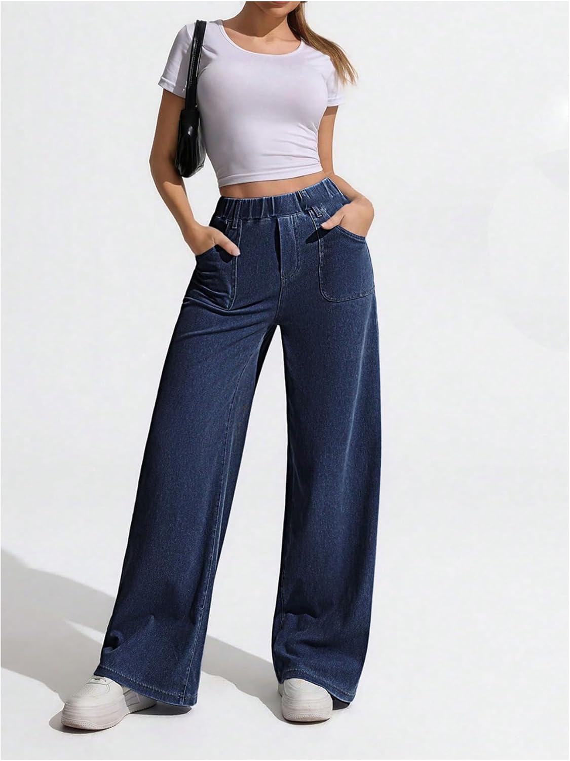 Floerns Women's Elastic Waist Straight Leg Jeans Stretchy Trendy Baggy Denim Pants - Image 5