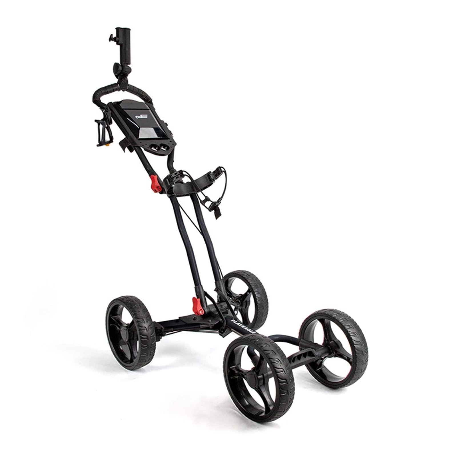 AmAzwi Golfzubehör Golfzubehör Faltbarer 4-Rad-Golftrolley-Taschen-Pull-Push-Wagen mit Flaschenschirmständer-Caddy für drinnen und draußen