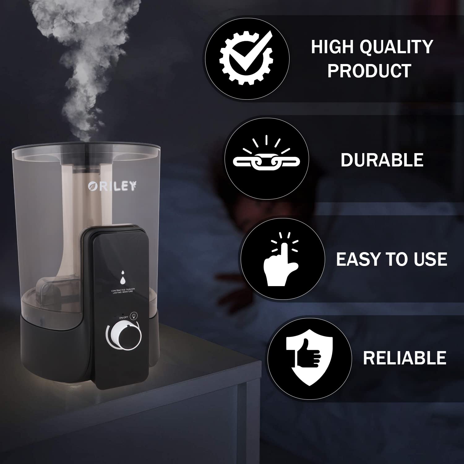 Oriley 2113 Ultrasonic Cool Mist Humidifier, Air Purifier for Home, Office, Baby Bedroom, Adults, Humidifier for Room Moisture, 5.5L, 22W, 1 Year Warranty (Transparent Black) 1
